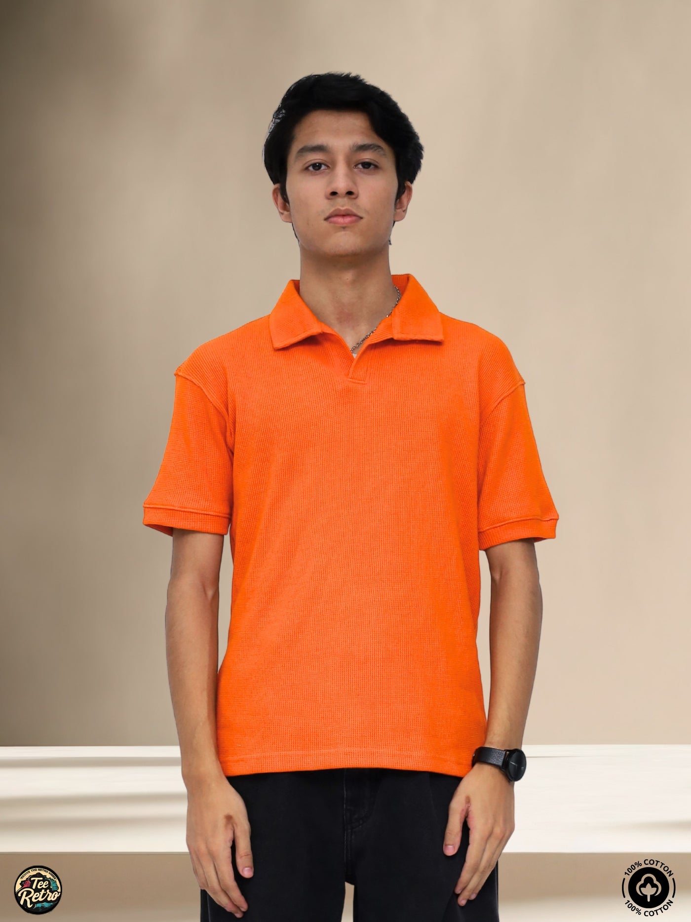 V-NECK DYNAMITE ORANGE RETRO POLO | TEERETRO