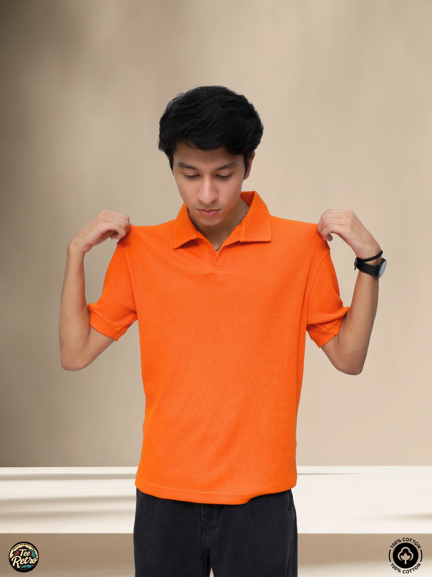 V-NECK DYNAMITE ORANGE RETRO POLO | TEERETRO