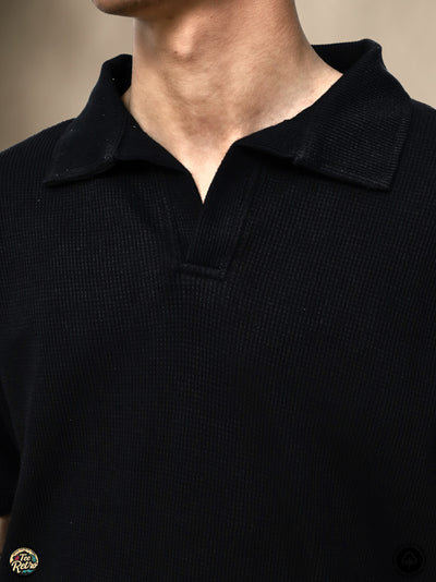 V-NECK BLACK RETRO POLO | TEERETRO