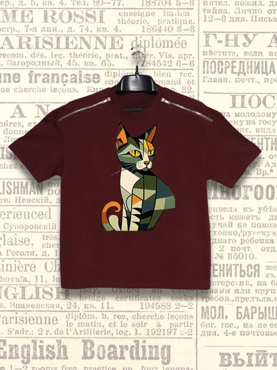 Mysterious Cat | Oversized Zipper Tee