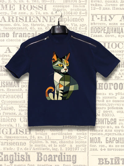 Mysterious Cat | Oversized Zipper Tee